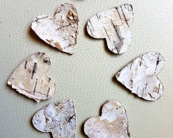 White Birch Bark Hearts,Wooden Heart, Rustic Heart,Birch Bark Heart,Wedding Heart Decoration,Heart Confetti,Natural Bark Heart,Large Birch