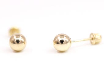 14K Solid Gold Ball Stud Earrings Screw Back Earrings Tiny Ball Earrings Tiny 14K Gold Studs