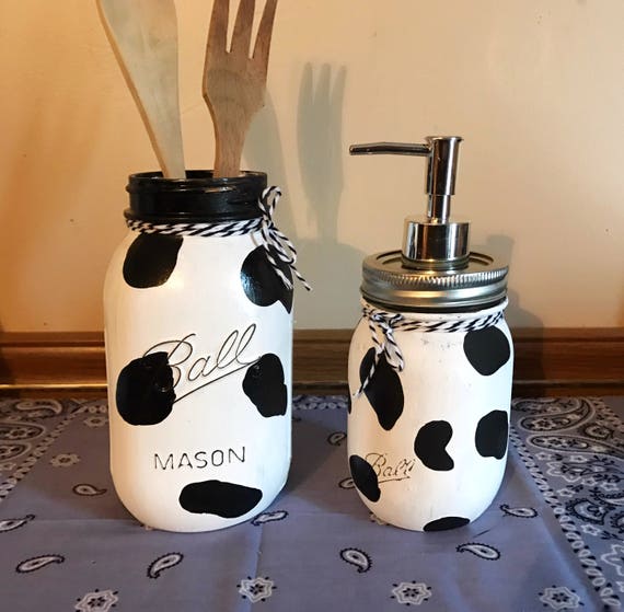 Cow Mason Jars Rustic Kitchen Set Soap Dispenser Hand