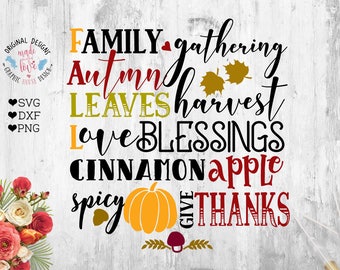 Autumn Fall SVG Blessings svg Give Thanks SVG Pumpkin SVG Thanksgivings Cut File Cinnamon Apple Spicy Pumpkin Family Gathering Harvest svg