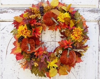 Autumn Wreath, Pumpkin Wreath, Fall Wreath, Wreaths, Door Wreath, Natural Wreath, Front Door Wreath