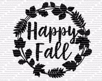 Happy, Fall, SVG, wreath, vector, silhouette, cut, file, decal, design, leaves, autumn, thanksgiving, sign, clipart, hand drawn, written