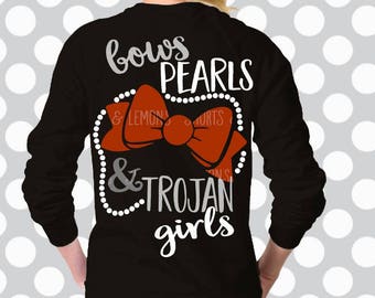 Bows, Pearls and Trojan Girls svg, Trojan SVG, Trojans svg, Trojans Cut file, commercial use, Digital Download, Bow svg, pearls, football