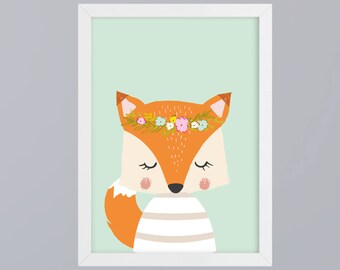 Fuch with flower vine - unframed art print