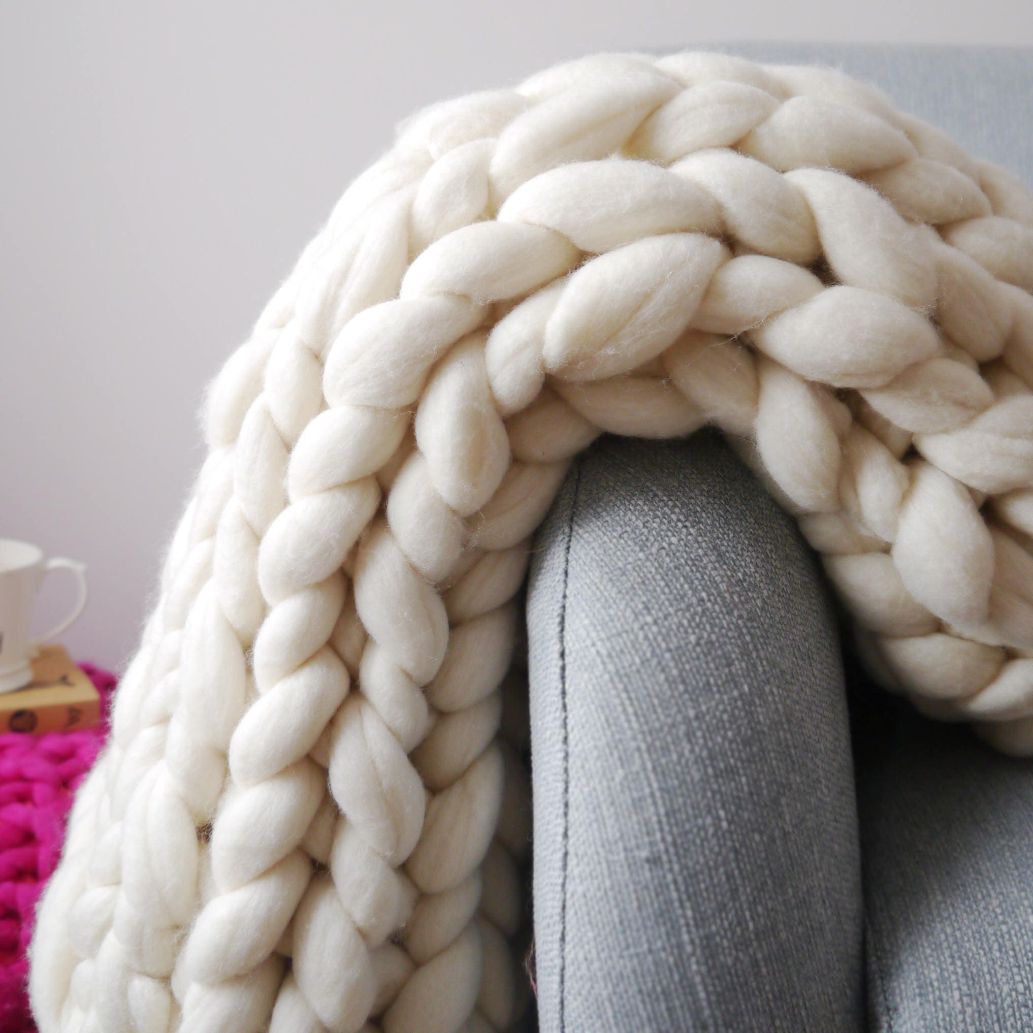 White chunky knit blanket Chunky knit throw White knit
