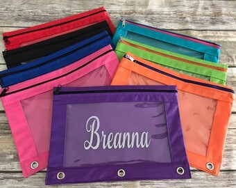 Personalized Pencil Pouch, 3 Ring Pencil Case, School Supplies, Zipper Pencil Pouch, Monogram Pencil Pouch, Binder Pouch