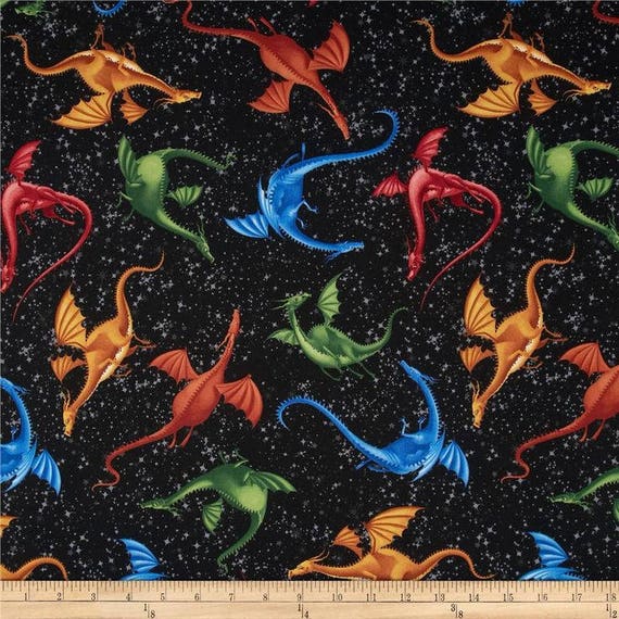 Dragons Fabric: Timeless Treasures Medieval Times Dragons Black 100% ...