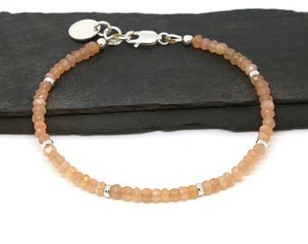 Peach Moonstone sterling silver bracelet