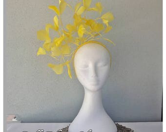 Ladies yellow feather headband fascinator