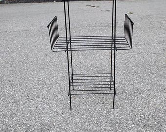 Free Shipping!!! Vintage Mid Century Atomic Era 12" x 17" x 25" Black Metal Telephone Magazine Rack Plant Stand