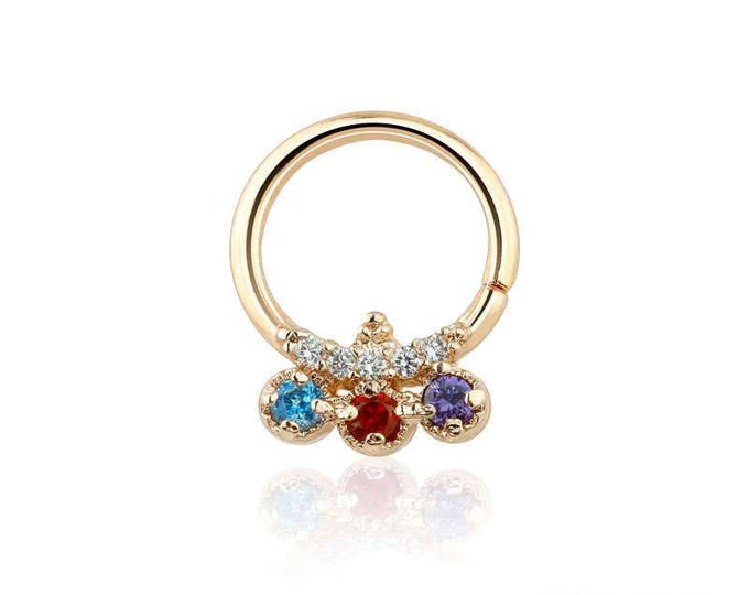 Trilink Design Multi Colored CZ 316L Surgical Steel Septum Ring