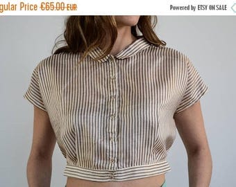 30% OFF Silk Crop top/ Crop shirt / Silk Cropped Top / Stripes Crop Top / Vintage Top