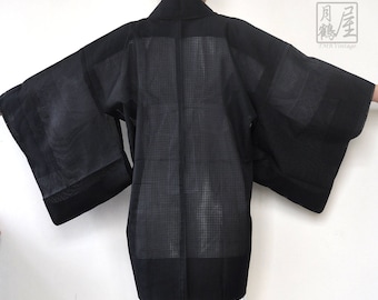 Sheer Kimono Jacket/Vintage Japansese Haori/Authentic Light Summer Short Kimono Robe/Black Haori/Kimono Caridigan/Boho Jacket/Bohemian