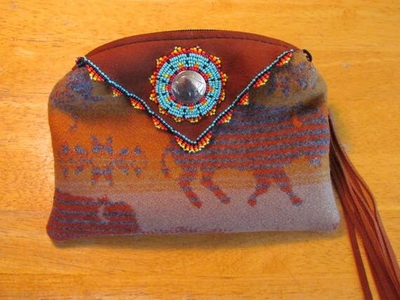 Native American Beaded Pouch made with Deer Hide and