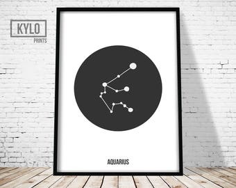 Aquarius Zodiac Constellation Print, Astrology Wall Art, Minimalist Modern Geometric Poster, Aquarius Printable, Scandinavian, Home Decor