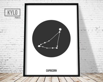 Capricorn Constellation Print, Astrology Wall Art, Capricorn Poster, Geometric Printable, Nursery Wall Art, Scandinavian Poster, Zodiac Art