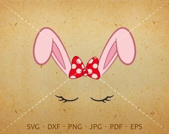 Bow Bunny Face Svg, Eyelash Rabbit Face SVG, Rabbit Birthday Svg Silhouette Cricut Cut Files (svg, dxf, eps, png, jpg, pdf)