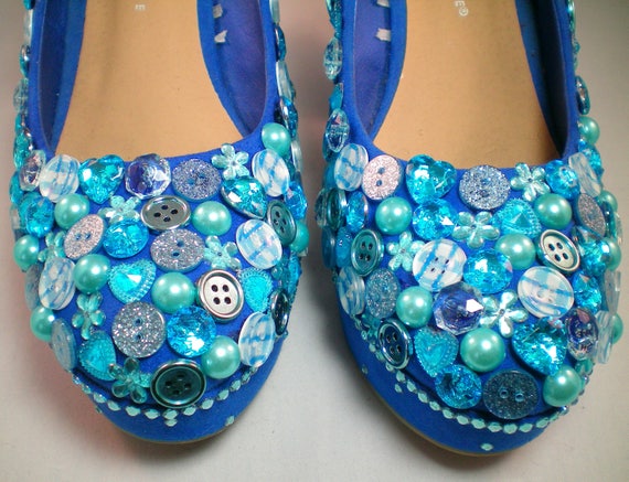 Blue crystal shoes button shoes crystal embellished bespoke