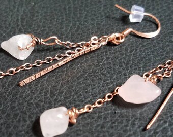 Viking Inspired Rose Quarts Copper Earrings