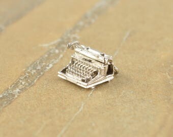 Detailed 3D Typewriter Charm Sterling Silver 4.5g