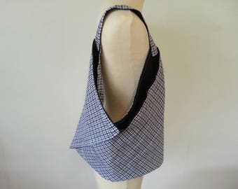 Market bag, reversible Irish linen origami bag, geomteric bag, triangle bag, fabric tote bag, eco bag, hobo bag, shopper, Japanese bento bag