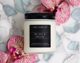 All Natural, Soy Wax, Eco Friendly, Luxury, Sea Salt & Orchid Scented Candle // Hand Poured and Handmade in California