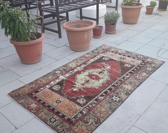 Vintage Turkish rug, Earth tones, Boho rug, Home living, Home decor, Fine art, Area rug, Organic, Distressed rug,87xx151 cm//2.8x4.9 feet
