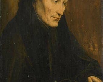 Quinten Massijs : Portrait of Desiderius Erasmus (1535) Canvas Gallery Wrapped Wall Art Print