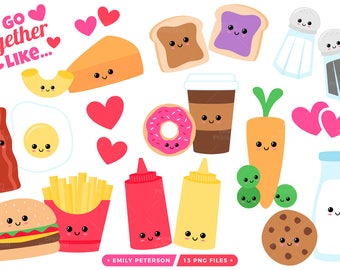 Valentine's Day Clip Art, Perfect Pair Clipart, Kawaii Food Clip Art - Commercial Use, Instant Download
