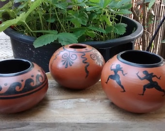 RAKU pottery in Etruscan-style unique SET of three pieces