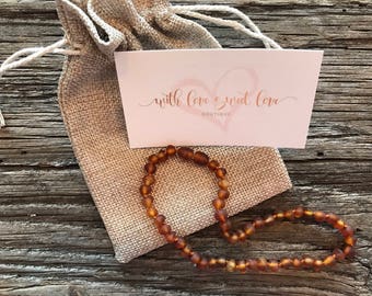 Raw Baltic Amber Teething Necklace - RAW Cognac - Baby - 12.5 inch