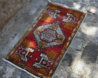 Free Shipping Turkish Rug Vintage Turkish Rug Bohemian Rug Organic Wool Rug Floor Rug 1.4x3.7 Ft Decorative Rug Vintage Anatolian Carpet