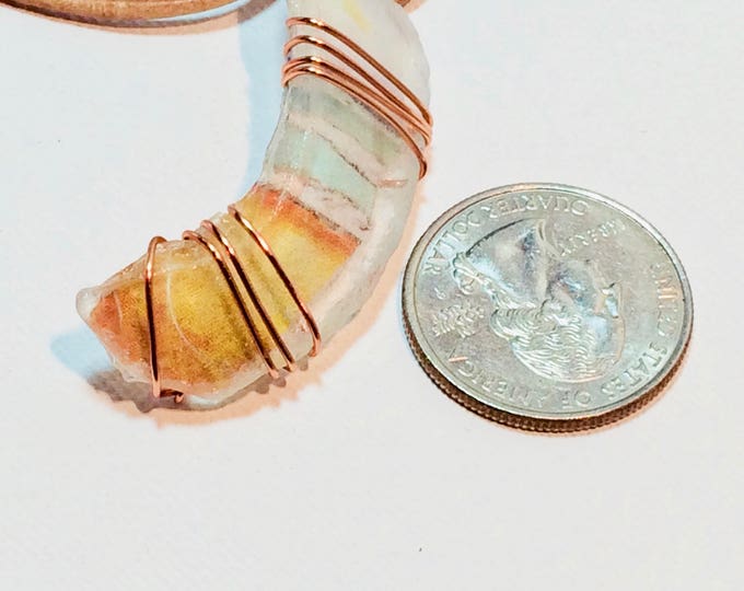 Large Beach Glass pendant - Wire Wrap Beach Scene Beach Glass -Lake Michigan - copper artist wire