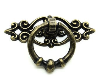 5x Ringgriff Schubladengriff 66 x 45 mm antikbronze