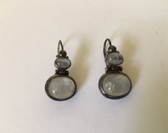 Beautiful vintage sterling silver moonstone dangle earrings marked .925, signed NB, India