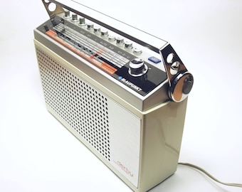 70s Portable Transistor Radio German BLAUPUNKT DERBY COMMANDER retro vintage silver chrome old West Germany mid century modern world radio