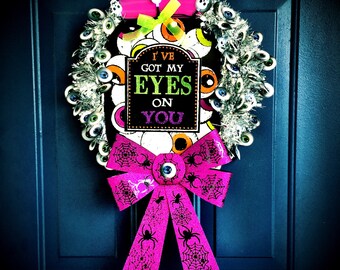 Halloween Wreath, Halloween Wreaths for front door, Halloween Wreath Lighted, Halloween Decor, Happy Halloween, Halloween Welcome, Eyeballs