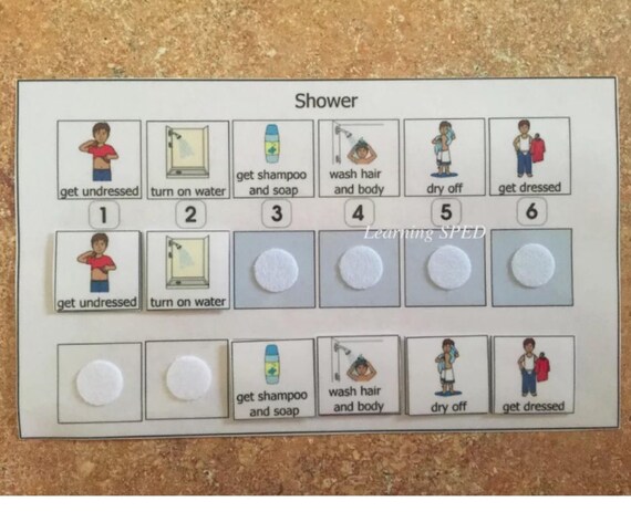 Shower routine schedule sequence activity autism special