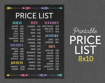 Lularoe Price List, Black, Price Sign, Lularoe Price Sheet - 8x10 - Printable
