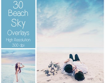 30 Beach Sky Overlays - Dreamy Sky Textures - Photoshop Overlays - Pastel Sky - Digital Background - Photography Overlay - Sky Backdrop