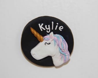 Personalised Unicorn Name Badge - Handmade Polymer Clay