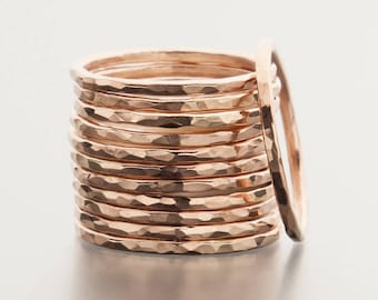 14K Rose Gold Filled Stacking Rings, Stackable Rings, Hammered Stacking Ring, Stacking Rings, Hammered 14K Gold Filled Ring, Hammered Ring