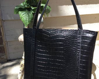 Leather handbag* genuine leather purse* crocodile embossed cowhide* "Kelsey"