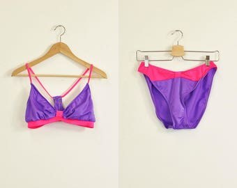 Vintage 90s Swimsuit, 90s Two Piece Swimsuit, 90s Neon Bikini, High Cut Swimsuit, High Cut Bikini, 90s Bathing Suit, Womens Meduim - Large