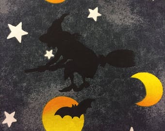 Halloween Fabric Witches Moons Stars Bats Cotton By The Yard 36 Inches Long