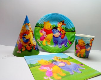 Winnie the Pooh paper tableware. Paper tableware for children's holiday. Set for children's holiday,party or birthday. Winnie the Pooh party