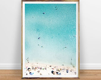 Aerial Beach Photography People on Beach Print Beach Art, Coastal Wall Decor, Printable Poster, Digital Print, Digital Download, Water