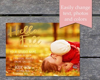 Fall Mini Session Template, Gold Foil Photographer Template, Autumn Mini Shoot, Digital Photography, Photoshop Template, Marketing Board