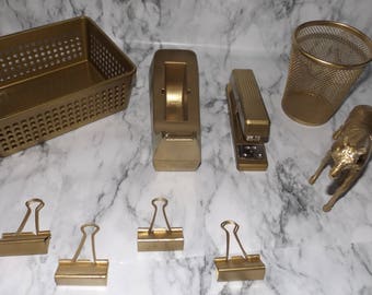 Gold Desk Office Supplies | Glam office Supplies | Gold Tape Dispenser | Gold Stapler | Girl Boss | Luxe Office Supplies| Coworker Gifts