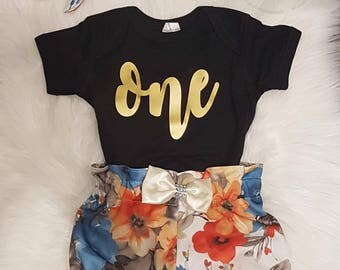 Baby Girl 1st Birthday Outfit, Bloomer Birthday Outfit, First Birthday Outfit , Floral Birthday Outfit , Birthday Girl Outfit,